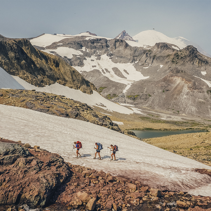 Mother and daughters on the Wonderland Trail, Mt. Rainier National Park.