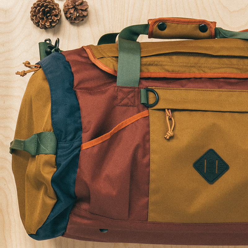 A close up of a duffle bag