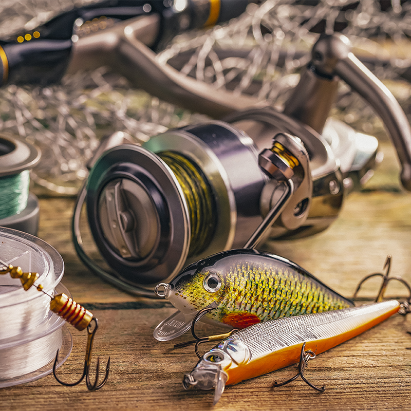 Fishing lures seen on a table