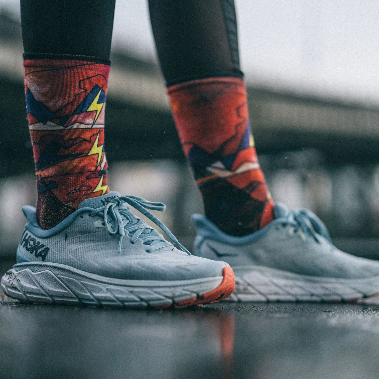 A close up of running shoes